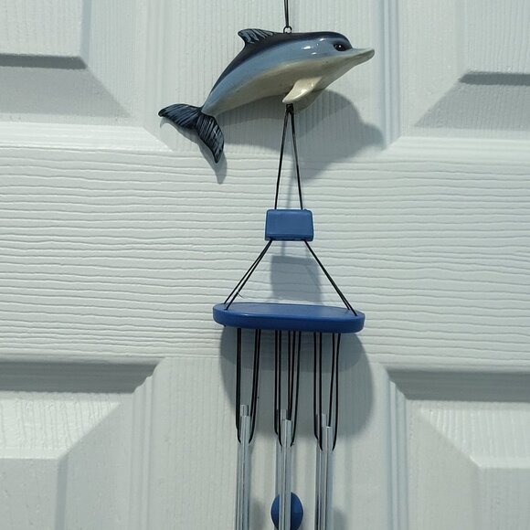 Blue Gray Dolphin Acrylic Metal Hanging Wind Chimes - Picture 4 of 12